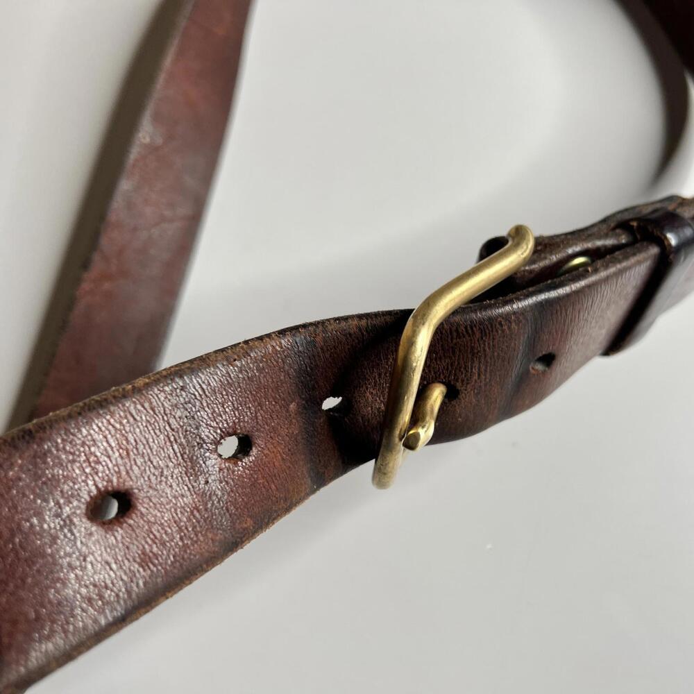 Leather Belt Mens 38 Brown Brass Buckle Work Casual Adjustable Solid Classic - Picture 3 of 6